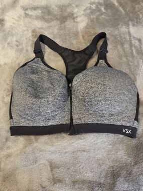 VSX Gray Front-Zip Racerback Sports Bra